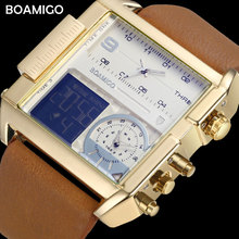 BOAMIGO-relojes deportivos de lujo para hombre, cronógrafo digital militar, de pulsera de cuero, de cuarzo, Masculino 2024 - compra barato