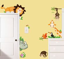 Мультяшные настенные Стикеры для детской комнаты, наклейка для детской комнаты, Настенная роспись, искусство, слон, лев, обезьяна, жираф 2024 - купить недорого