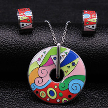 2021 Fashion Round Enamel Stainless Steel Earrings Necklace Jewelry Set for Women jewelry Set Jewelery bisuteria S178675 2024 - buy cheap