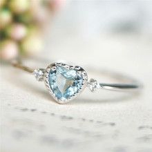Кольцо обручальное женское с цирконием, крошечное покрытое серебром кольцо с голубым кубическим цирконием в форме сердца, Подарочная бижутерия 2024 - купить недорого