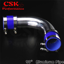 Intercooler de alumínio turbo, 60mm, 2.36 ", 90 graus, tubo de intercooler + mangueira de silicone, azul + braçadeiras t 2024 - compre barato