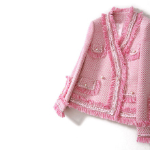 Chaqueta rosa de Tweed para mujer, chaqueta de una pieza para Primavera/otoño, rebaba de fragancia pequeña, abrigo chaqueta Mujer 2024 - compra barato