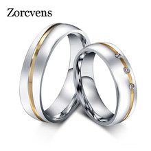 ZORCVENS 2021 New Fashion Wedding rings for couples stainless steel ring with AAA+ CZ stone jewelry never fade 2024 - buy cheap
