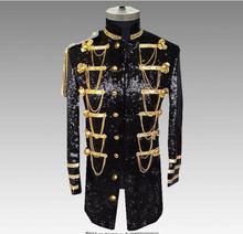 Men's Sequins personality long Blazer A military uniform Fashion Punk Nightclub Bar DJ Singers Suit Jacket Costumes Trench coat 2024 - buy cheap