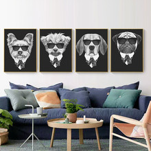 Decoração de parede de animal e cachorro, arte nórdica, pintura em tela, pôster impresso, preto, branco, quarto, sala de estar, imagem personalizada 2024 - compre barato