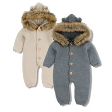 Winter Warm Children's Overalls Clothes Bear Knitted Newborn Baby Boys Rompers Hooded Full Sleeves Infant Girl Jumpsuits Outfits 2024 - buy cheap