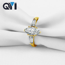 QYI-anillos de boda de oro amarillo sólido para mujer, sortija de compromiso de tres piedras de corte Marquesa, diamante simulado Sona, 14K 2024 - compra barato