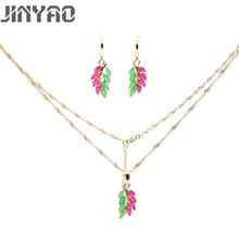 JINYAO Fashion Gold Color Leaf Red Green Zircon Jewelry Sets Pendant Necklace Earrings Sets For Women Wedding Party Jewelry 2024 - buy cheap