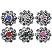 6pcs/lot New Snap Jewelry 18MM Rhinestone Flower Snap Buttons Hollow Out Snaps Fit Snap Bracelet Necklace for Women ZA539 2024 - buy cheap