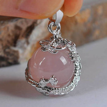 Pingente pedras redondas natural de cristal rosa, joia com pingente de pedras preciosas para presente dragon s546 2024 - compre barato