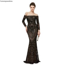 Forevergracedress Black Color Sequins Evening Dresses 2019 Elegant Mermaid Long Sleeves Formal Party Gowns Plus Size Custom Made 2024 - buy cheap