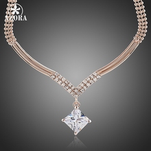 AZORA Rose Gold Color Square CZ Stone Pendant Wedding Jewelry Necklace TN0088 2024 - buy cheap