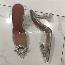 2019 Newest Sexy Pointed Toe Rhinestone PVC 10cm Rivet Heel Pumps Transparent Crystal Strange High Heels Wedding Party Shoes 2024 - buy cheap