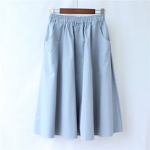 Women New Fashion Pockets Female Casual Midi Skirt Elastic Waist Solid Color Empire A-Line Cotton Skirt RE2404 2024 - buy cheap