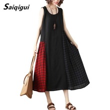 Saiqigui 2019 spring summer dress Vintage sleeveless long dress women casual Loose A-Line elegant maxi dress vestidos robe femme 2024 - buy cheap