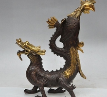 14" china fengshui bronze gilt phoenix bird dragon beast lucky auspicious statue 2024 - buy cheap