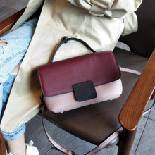 Bolsa feminina de couro genuíno, bolsa de ombro com estampa de contraste 2024 - compre barato