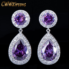 CWWZircons Beautiful and Good Quality Big Purple AAA+ Cubic Zirconia Crystal Long Drop Earrings For Women Wedding Party CZ016 2024 - buy cheap