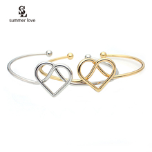 2019 New Fashion Gold Color Double Heart Bracelets Wire Knot Open Bracelet Cuff Bangle Gift For Women Jewelry Gift Wholesale 2024 - buy cheap