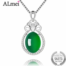 Almei 5ct Green Chalcedony Perfume Bottom Simple Women Wedding Necklace 925 Sterling Silver Fine Jewelry Free Box 40% FN071 2024 - buy cheap