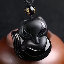 Real Charming Chinese Handwork Black Obsidian Hand-Carved Lucky Fox Amulet pendant necklace woman man's Jewelry 2024 - buy cheap