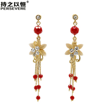 Korean Fashion Jewelry Rhinestone Flower Statement Long Earrings 2019 Red Crystal Beads Dangle Drop Earrings For Women 2024 - buy cheap