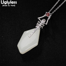 Uglyless Real 925 Sterling Silver Handmade Ant Pendants for Women Natural Jade Irregular Geometric Necklaces NO Chains Bijoux 2024 - buy cheap