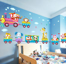 Adesivos de parede trem de animais, adesivo decorativo de vinil para quarto de crianças e bebês, decoração de casa 2024 - compre barato