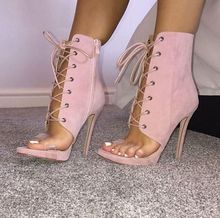 Moraima Snc Lace-up Gladiator Sandals Boots Lady Sweety Pink Thin High Heels Ankle Boots Summer Open Toe High Heel Shoes 2024 - buy cheap