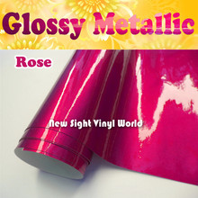 High Quality Rose Glossy Metallic Pink Vinyl Car Wrap Gloss Metallic Rose Pink Car Film Air Free Size:1.52*20M(5ft*65ft) 2024 - buy cheap