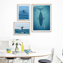 Seascape baleia animal decoração da casa nordic pintura da lona sala de estar quarto parede arte impressão cartaz cenário minimalista imagem 2024 - compre barato