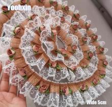 Bordado moderno de tela de encaje, cinta embellecedora de 5CM de ancho, color marrón, 3D, rosa, costura artesanal, apliques de cuello, borla, decoración de boda de Dubái 2024 - compra barato