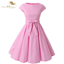 Roupa de feminina vintage audrey hepqueimadura 50s, vestidos estilo retrô de verão, com bolinhas casuais vd0232 2024 - compre barato