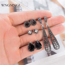 WNGMNGL 4 Pairs/Set Vintage Stud Earrings Simple Antique Silver Color Geometric Earrings Set For Women Charm Fsahion Ear Jewelry 2024 - buy cheap