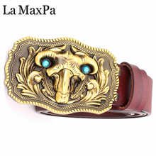 Men's cowboy belt bull buckle cowskin leather belt golden skull bull head cow pattern metal buckle taurens belt for men 2024 - buy cheap