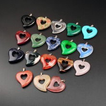 12pcs/lot Fashion Rubys Fuchsite Natural Crazy Stone Double Love & Passion Heart Hollow Heart-Shaped Pendant Jewelry Making Free 2024 - buy cheap