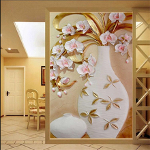 Custom European-style tile background wall 3D embossed flower vase porch murals Corridor aisle decorative painting 3d wallpaper 2024 - buy cheap