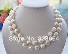 2row 18" 15mm WHITE BAROQUE FRESHWATER PEARL NECKLACE 2024 - buy cheap