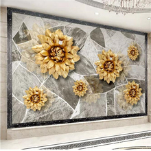 wellyu papel de parede para quarto Custom wallpaper Sunflower 3d marble texture luxury European TV background wall behang 2024 - buy cheap