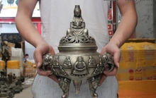 Tibet White Copper Silver Kwan-yin Bodhisattva Elephant Incense Burner Censer 2024 - buy cheap