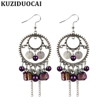 Kuziduocai-pendientes geométricos Retro para mujer, joyería de moda, con conchas de cristal, borlas, cuentas, E-463 2024 - compra barato