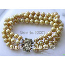 Pulsera de perlas de agua dulce redonda de champán de 8-9 MM AA de 3 filas pulsera de perlas de moda hermosa pulsera de mujer en oferta FN1375 2024 - compra barato