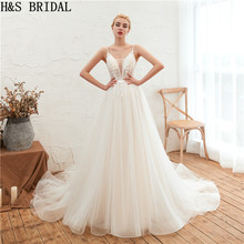 H&S BRIDAL Lace Sexy boho wedding dress Simple Wedding Gown With Spaghetti Straps Lace Applique Beading Beach Bridal Dress 2019 2024 - buy cheap