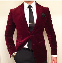 Новинка 2018, фирменные облегающие мужские смокинги бордового цвета, мужской костюм, новейший пиджак с черными брюками, дизайнерский Блейзер, 2 предмета (пиджак + брюки) 2024 - купить недорого