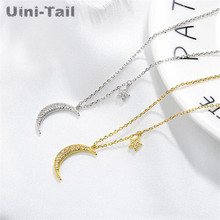 Uini-Tail new hot 925 sterling silver fashion simple temperament star and moon micro-inlaid necklace shiny star month creative 2024 - buy cheap