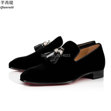 Qianruiti/мужские черные бархатные лоферы с кисточками; элегантная обувь без шнуровки; обувь на плоской подошве с квадратным носком; обувь для вечеринки и свадьбы; мужские лоферы 2024 - купить недорого