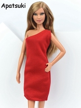 Красное модное платье для куклы Барби, вечернее платье, Vestido, джемпер, юбка для куклы Барби, 1/6, аксессуары для кукол 2024 - купить недорого