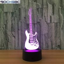 BOCHSBC 3D da Música Da Guitarra Elétrica Acrílico Luz Da Noite Toque 7 Cores Mudar Lâmpada De Tabela para o Quarto Decoração de Cabeceira Lâmpadas LED 2024 - compre barato
