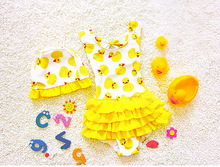 Kids Girls One piece Swimming Suit Yellow Pink Duck Dress ＋ Hat Swimwear Summer Holiday Children Beach Wear Swimsuit SA4006 2024 - buy cheap