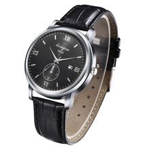 Мужские Аналоговые кварцевые наручные часы с кожаным ремешком в стиле ретро, роскошные брендовые модные повседневные часы серебристого и черного цвета, A40 2024 - купить недорого